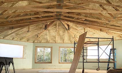 A ceiling that is spray in foam insulation in Maine.